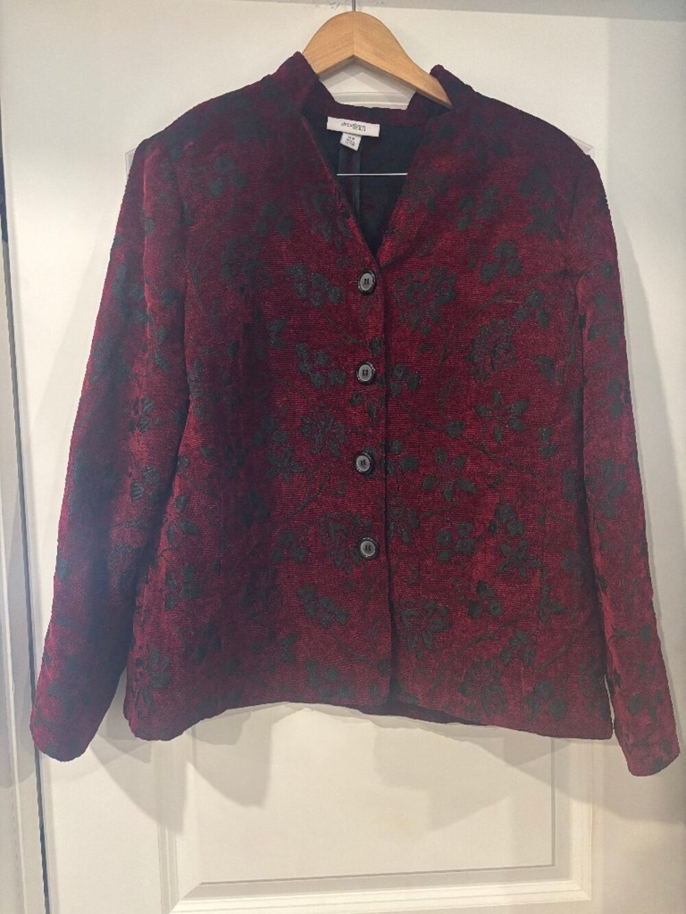 Vintage Y2K Dressbarn Whimsigoth Burgundy Floral Tapestry Jacket Sz 14W